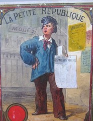 Art Nouveau design newspaper boy boy hand painted postcard design Paris