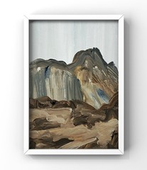 Scandinavian Cliffside Oil Painting Nordic Mountain Landscape Original Artwork
