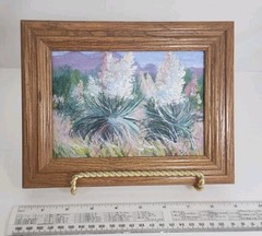 VTG Original Oil On Board In Wood Frame Arizona Landscape Yucca In Bloom Signed