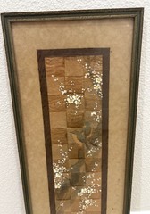 Japanese Painting on Woven Gold Crepe Paper 2 Birds Branch Floral Antique 9×22.5