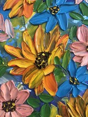 ORIGINALOil Painting Stretch 2 Canvas 8 x10 in Palette Knife sunflowers