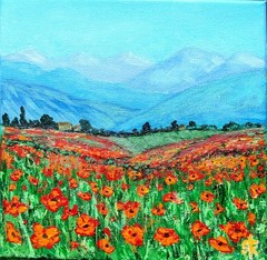 Susan Tolle-Knight Red Poppies 8×8 Canvas Original Acrylic Painting Home Decor