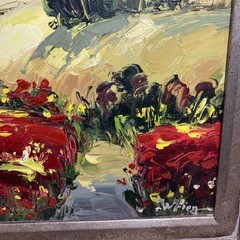 Oil Painting Landscape Red Yellow Poppies Field Gilded Ornate Wood Frame Signed