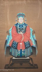 Vintage Chinese Scroll Painting of Empress Ancestor on Throne Chair Frame 26×16″