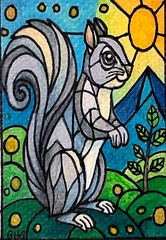 ACEO Original Art, Tiny Art, ATC – Watercolor – Stevie Squirrel