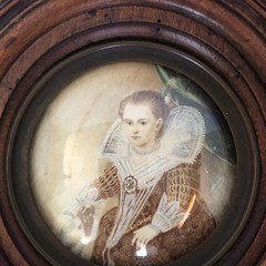 Antique Round Hand Painted and Signed Women’s Portrait in Original Frame.