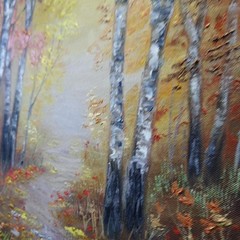 Autumn Forest Path Oil Painting Original Birch Trees Woodland Wall Art Decor 8×8