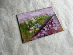 Signed Original Abstract Landscape Painting on Canvas, Modern, Unframed Small