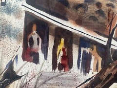 🔥 Vintage Modern Southwest Taos Pueblo Church Landscape Painting, Bernson 1960s