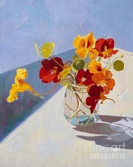 new handmade Painting on 12″x 16″canvas Flowers in Glass Vase 712FB by Wendy