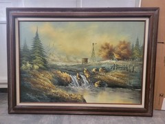 Vintage Signed Original Oil Canvas Painting Pastoral Framed PC Tomtow 24×36″