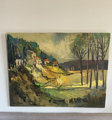 MID CENTURY PAINTING LANDSCAPE VILLAGE MODERNIST OIL HEINZ ROSIEN FAMOUS OIL