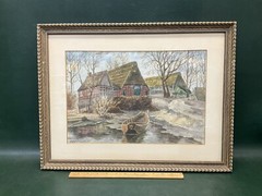 Vintage Signed Watercolor Painting Bremen Germany Chalet Art Architecture