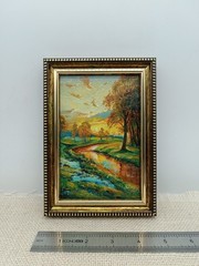 Original Oil Painting Forest Landscape with River 6×4 in Signed Framed