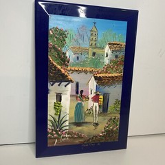 90s Vintage Tile Painting Signed A. Lopez Mazatlan Mexico 1992 8×12