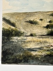 AMERICAN REGIONALISM PAINTING LANDSCAPE HORSES AFTERNOON FEEDING SIGNED LISTED