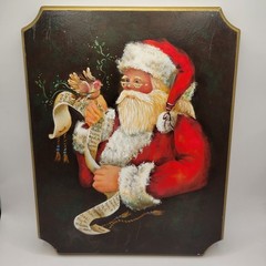 1997 Folk Art Christmas Painting of Santa on Wood 11x14in