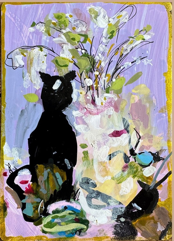 ACEO Original Art. Cat Art. Whimsical Art. Miniature Art.