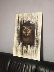 Owl Painting on Canvas Vintage Mid Century Retro 60’s 70’s 24X36 OLD Signed ART