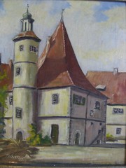 BIELEFELD Hegereiter House Rothenburg Antique Signed Oil Painting 39 x 44 cm