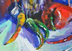 Oil painting Peppers Ukrainian painter canvas Unframed Decor original still life