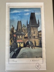 Watercolor Painting Of Prague By K. Nikolski In Frame Signed 1993 Tower Scene