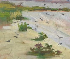 Oil painting Swallows Ukrainian painter cardboard framed original landscape art