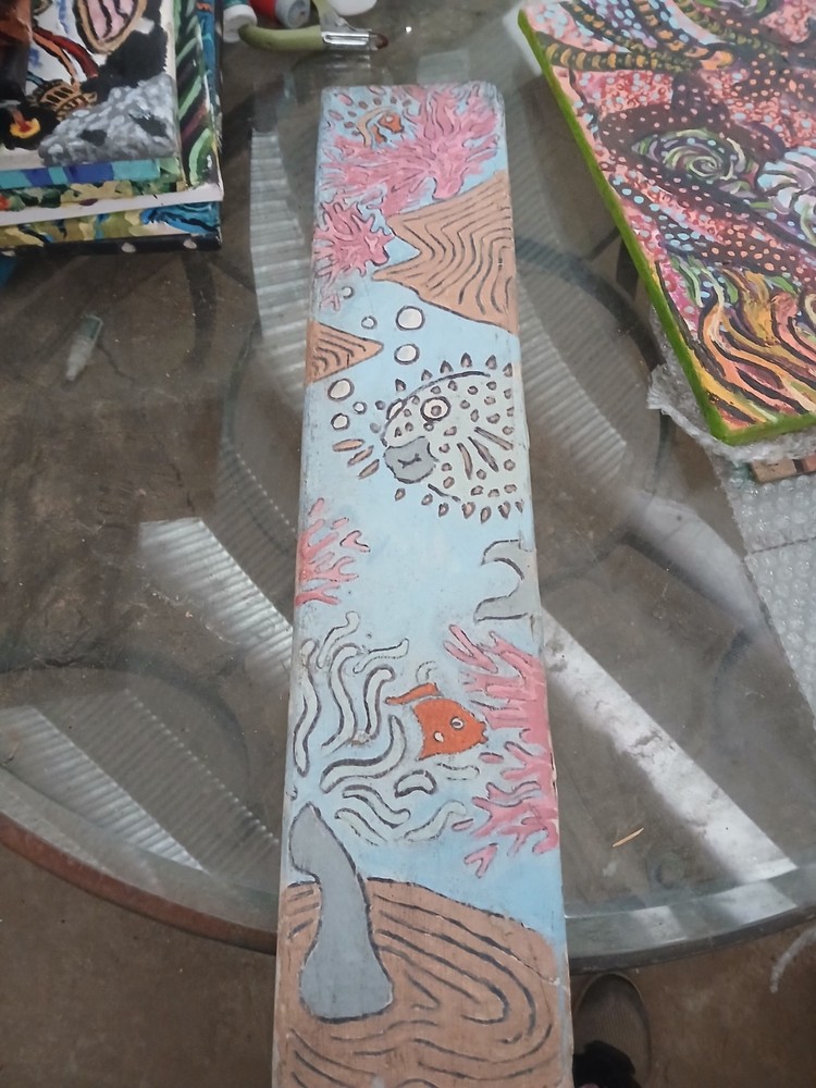 JDE Contemporary Original Acrylic on Wood, Titled: Poetry in Motion the Blowfish