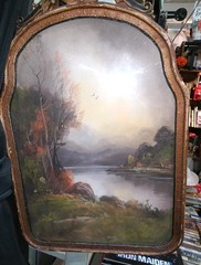 Antique Pastel River Landscape William Henry Chandler 1900s Art Deco Frame