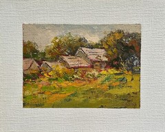 Oil painting Old House Ukrainian painter Fiberboard original landscape decor art