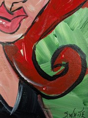 Cartoon Girl 11×14 Original Painting Red Hair Abstract Female Character SWhite