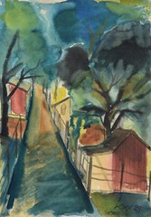 Karl Otto Hy 1904-1992 Wiesbaden / expressiv Aquarell 1929 „Gartenkolonie“ Rhein