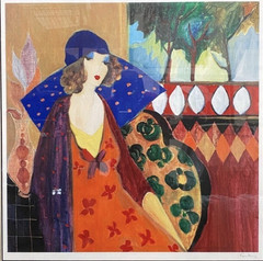 Itzchak Tarkay Indigo Chapeau Signed Seriolithograph, Woman Portrait-unframed