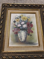 Original Medina Framed Floral Oil Painting 15″ X 13″