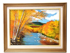 Signed Laughlin Framed Autumn Birch Tree Landscape Scene Oil Painting on Canvas