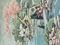 2 Vintage 1956 Swan in River Waterall Paint by Number Paintings 12″ x 16″