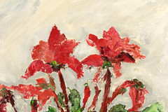 Vintage Still Life Red Flowers Floral Oil Painting Signed Lucy Larsen 1972