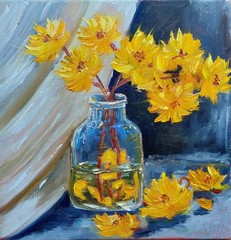 Oil original painting on canvas size 12×12 inches Yellow flowers