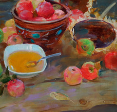 Oil painting Honey Ukrainian painter Canvas Decor Unframed original still life