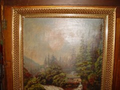 19th c Oil Painting W.VA / Ohio Waterfall Grist Mill Waterwheel