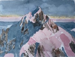Mt. Cook/Aoraki, New Zealand / orig. W/C / 9″ x 12″ / Mimi Davis, Artist