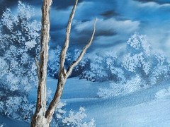 Winter Moon Snowy Night Landscape Original Oil Painting Trees Moonlight