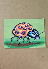 ACEO Ladybug Mini Painting Original Pop Art Bug Signed Acrylic Markers Artwork