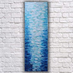 Blue Sky Ocean Waves Abstract Painting 10×30 Coastal Textured Art COA