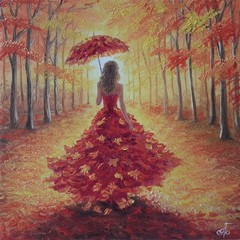 Original Oil Impressionist Portrait Painting Autumn Woman Fashion Nature Art