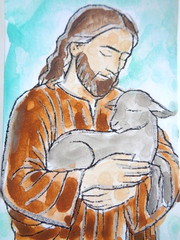 ACEO Jesus CHRIST LAMB Painting Art