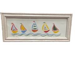 Original Watercolor Sailboat Painting Signed Mary Lou Peters Framed Art 11”x4.5”