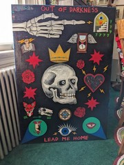 ‚Out Of Darkness‘ Original Painting Collage Outsider Art 39″X 27″ Christian Art