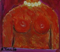 Vintage Acrylic on Paper Laid on Board of Nude Princess Signed A. Tullio Anita?