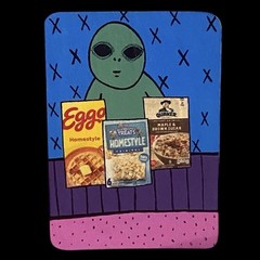 Original Mini Painting Alien Eggo Waffles Oatmeal ACEO Small art Junk Mail